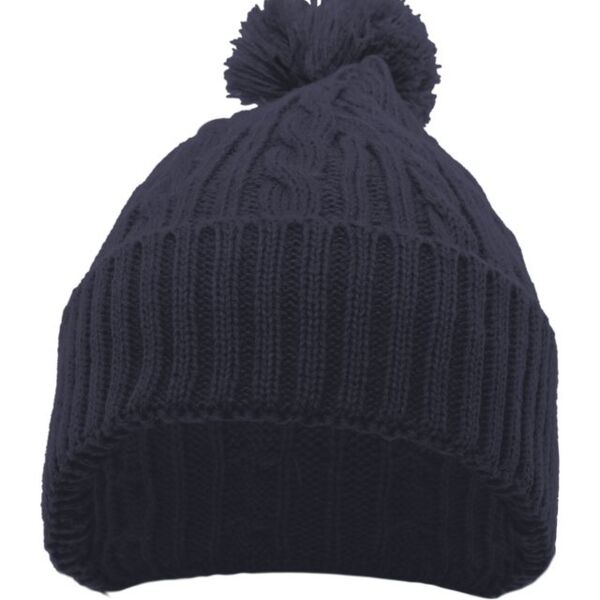 Cable Knit Pom-Pom Beanie - Pacific Thumbnail